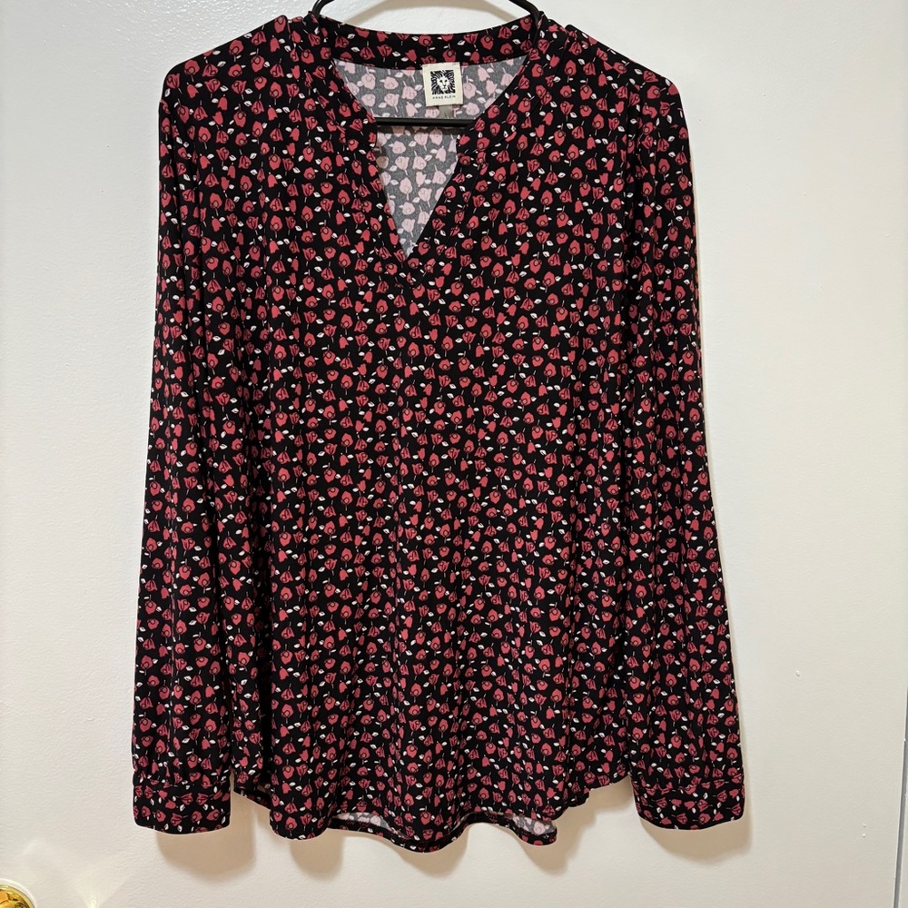 Anne Klein Black and Red Floral Blouse